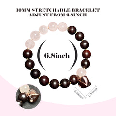 Red Sandalwood & Rose Quartz Bracelet – Heart Pendant, 10mm * 12