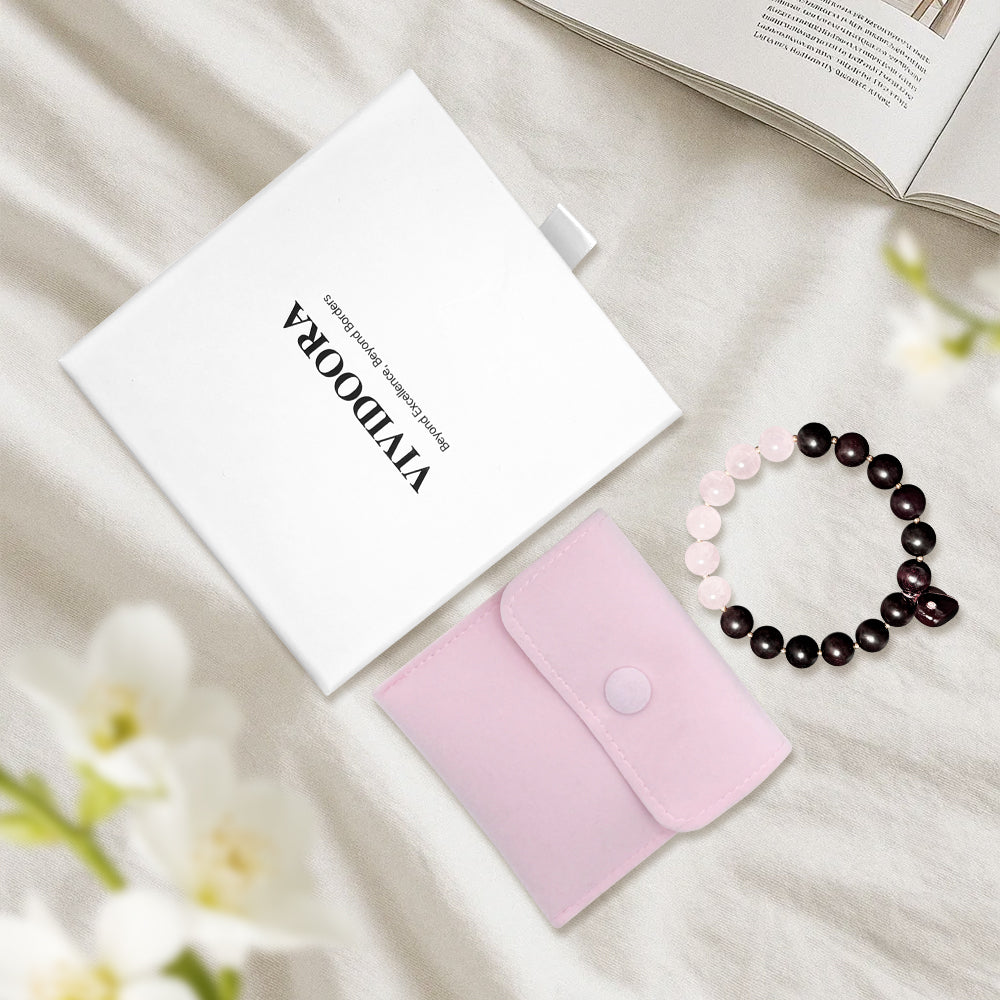 Red Sandalwood & Rose Quartz Bracelet – Heart Pendant, 10mm * 12