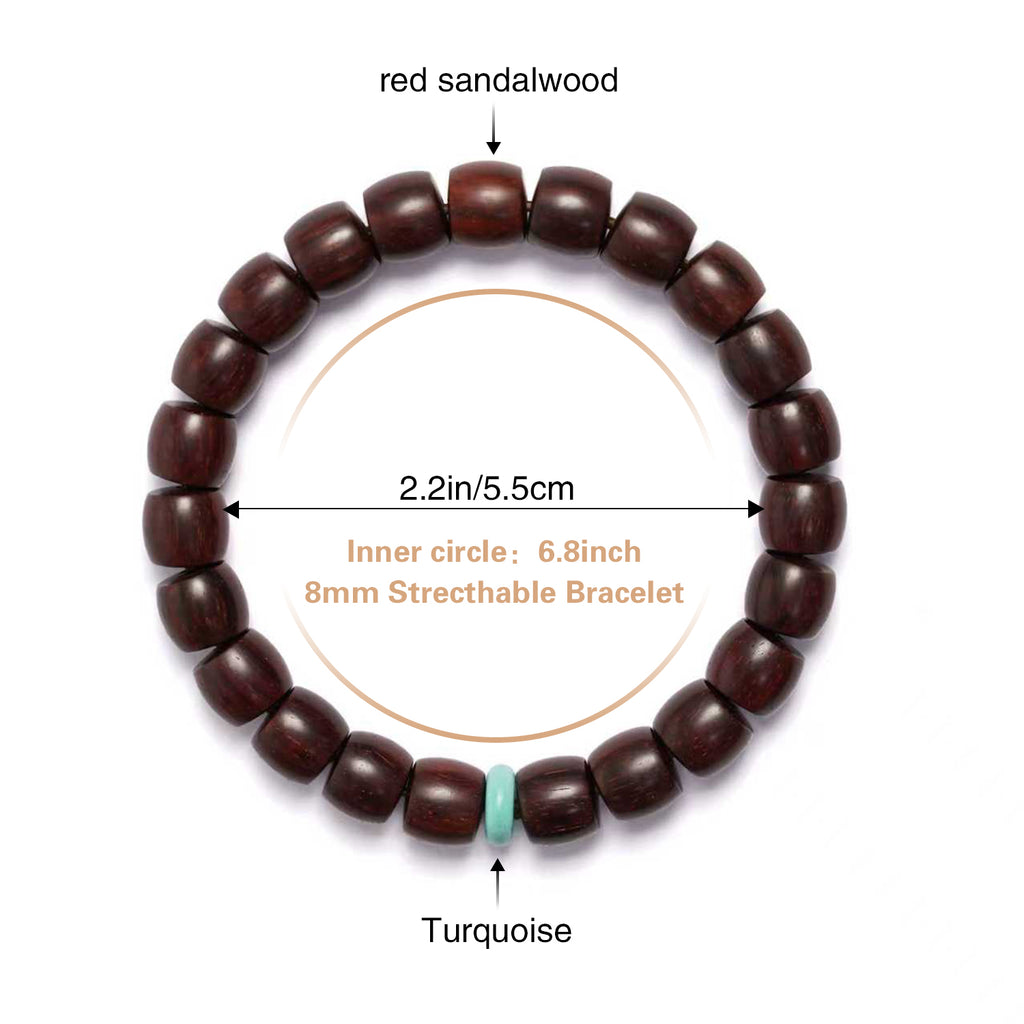 VIVIDOORA: 8mm x 9mm Meditaiton Beaded Bracelets, Handmade Unisex Sandalwood Mala Beads, Buddhist Prayer Red Wood Bracelets, Comfortable for Daily Wear Yoga Gift for Men Women