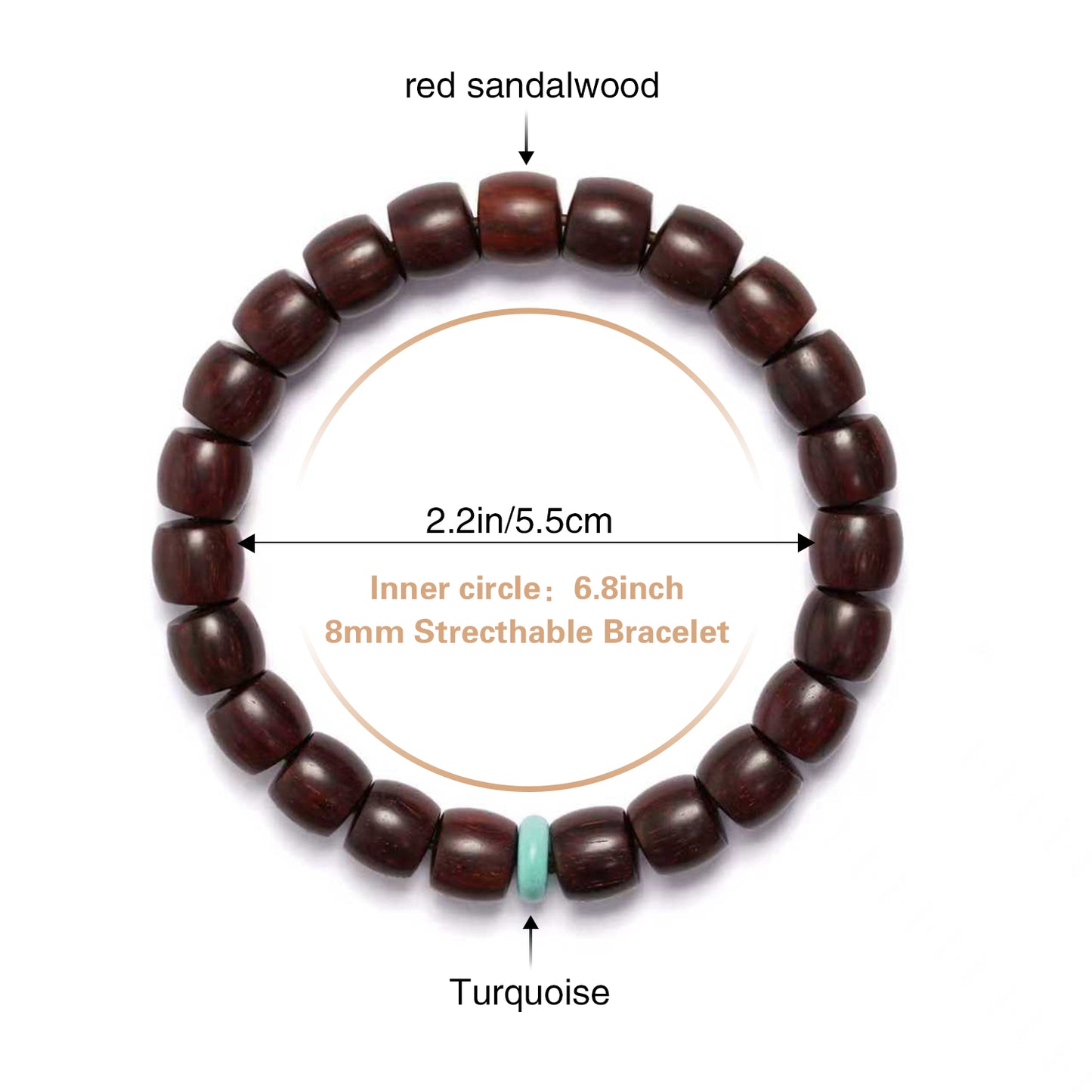 Red Sandalwood Meditation Bracelet – Handcrafted, 8mm x 9mm