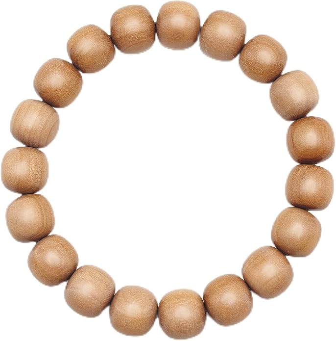 VIVIDOORA: 10mm x 11mm White Sandalwood Bracelet - Authentic India Mysore Sandalwood Beads Handcrafted, Soothing Aromatic Wood Bracelet for Buddhist, Meditation, Prayer, and Daily Wear, Gift for Men and Women