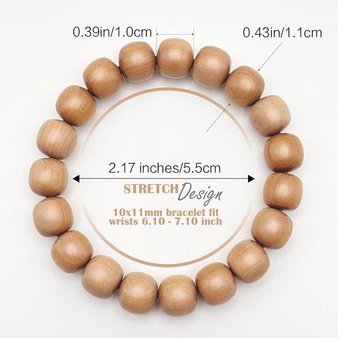 VIVIDOORA: 10mm x 11mm White Sandalwood Bracelet - Authentic India Mysore Sandalwood Beads Handcrafted, Soothing Aromatic Wood Bracelet for Buddhist, Meditation, Prayer, and Daily Wear, Gift for Men and Women