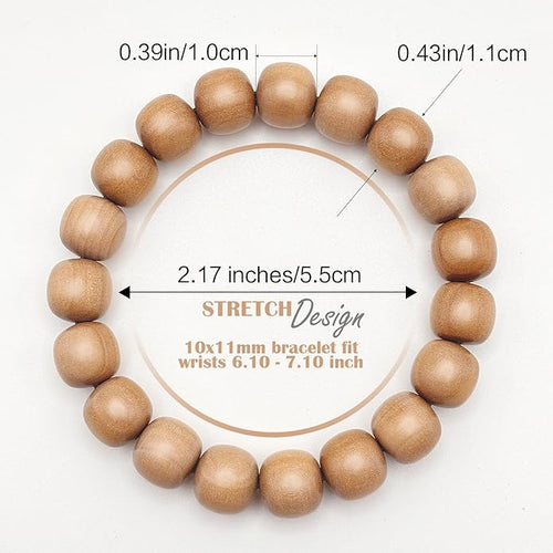 VIVIDOORA: 10mm x 11mm White Sandalwood Bracelet - Authentic India Mysore Sandalwood Beads Handcrafted, Soothing Aromatic Wood Bracelet for Buddhist, Meditation, Prayer, and Daily Wear, Gift for Men and Women