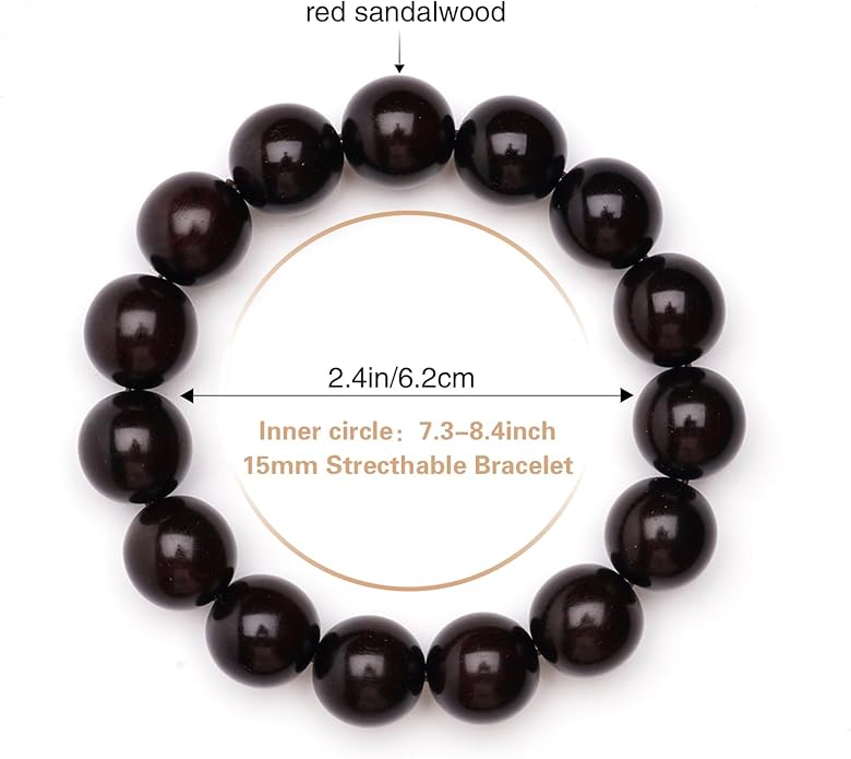 VIVIDOORA: 15mm Meditation Men Beaded Bracelets, Handmade Sandalwood Mala Beads, Buddhist Prayer Red Wood Bracelets, Comfortable for Daily Wear Yoga Gift for Men