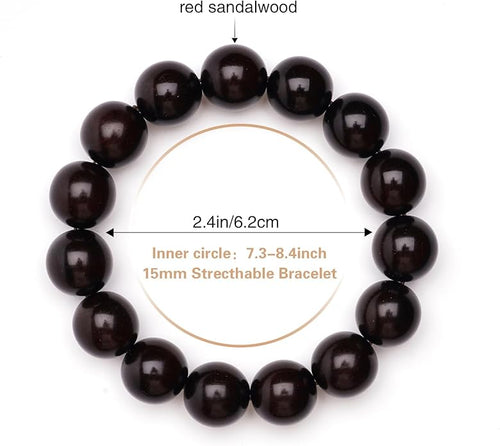 VIVIDOORA: 15mm Meditaiton Men Beaded Bracelets, Handmade Sandalwood Mala Beads, Buddhist Prayer Red Wood Bracelets, Comfortable for Daily Wear Yoga Gift for Men
