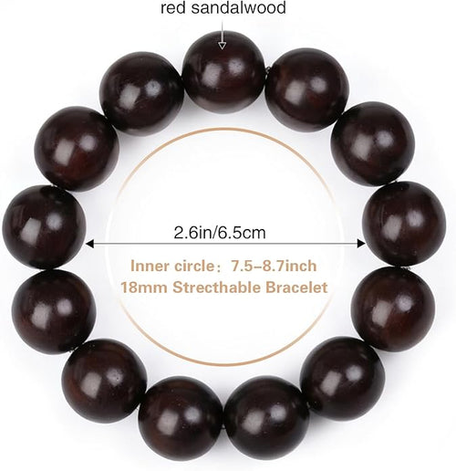 VIVIDOORA: 18mm Meditaiton Men Beaded Bracelets, Handmade Sandalwood Mala Beads, Buddhist Prayer Red Wood Bracelets, Comfortable for Daily Wear Yoga Gift for Men