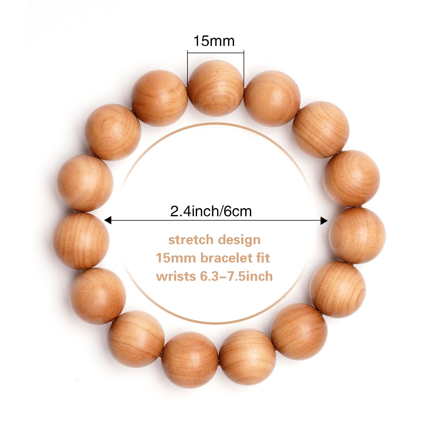 Wooden bracelet with measurement details on a white background