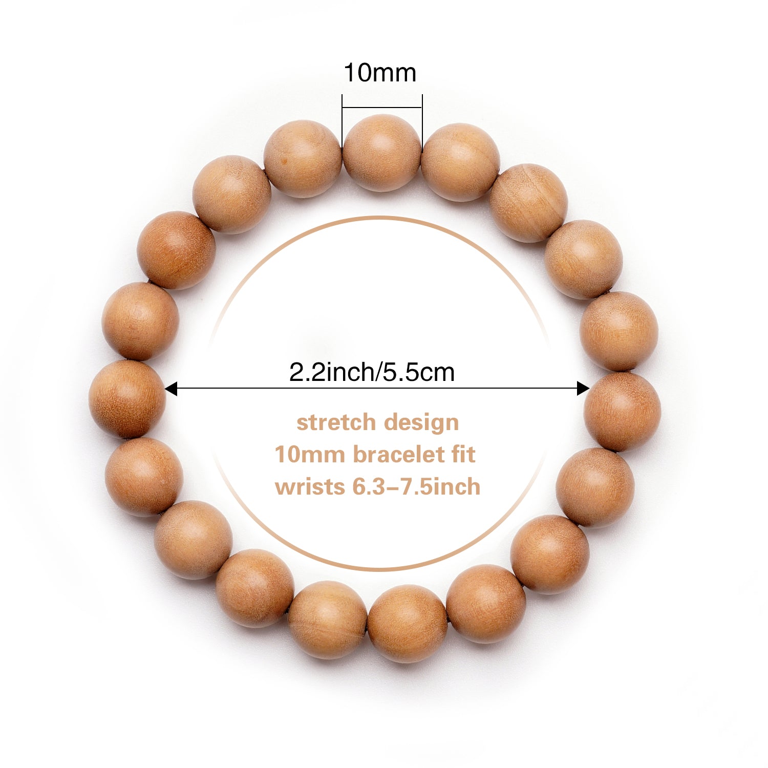 VIVIDOORA: 10MM White Sandalwood Bracelet - Authentic India Mysore Sandalwood Beads Handcrafted, Soothing Aromatic Wood Bracelet for Buddhist, Meditation, Prayer, and Daily Wear, Gift for Men and Women