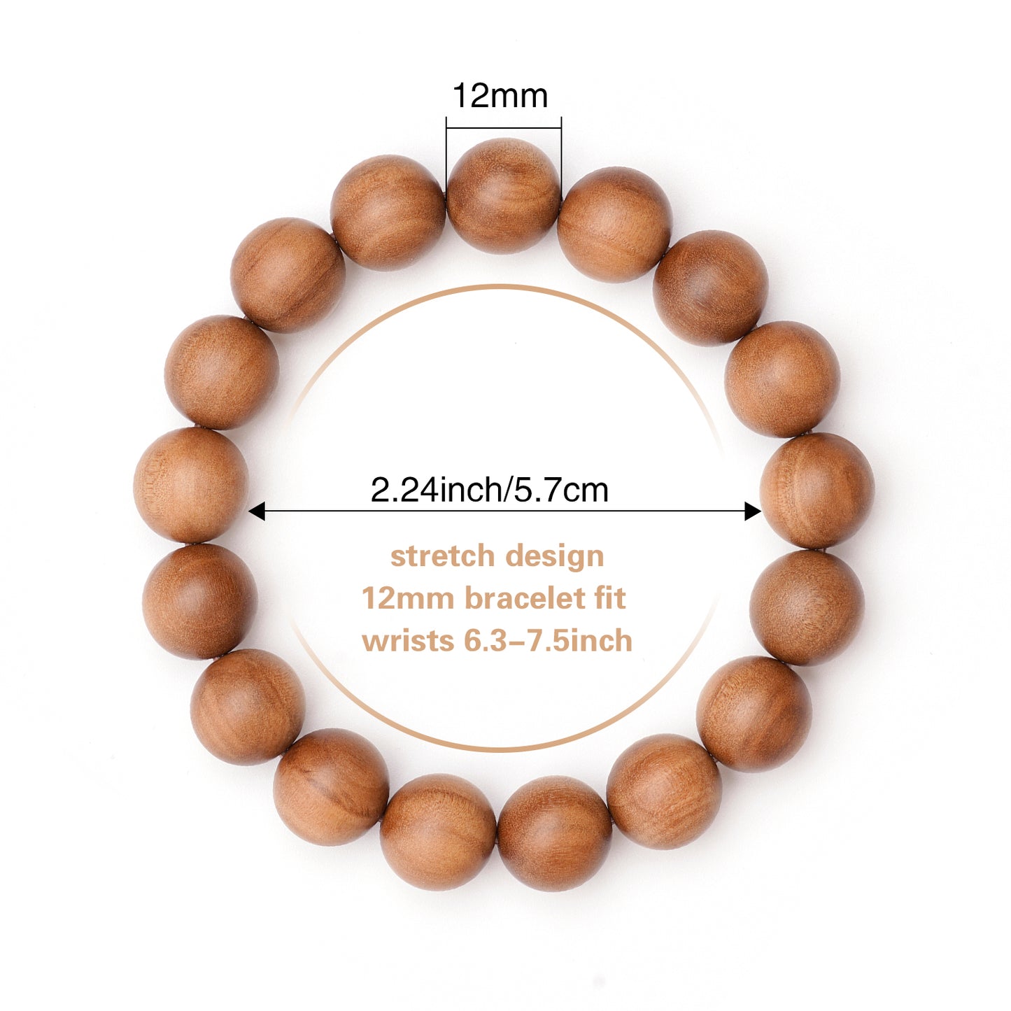 White Sandalwood Bead Bracelet – Handcrafted, 12mm
