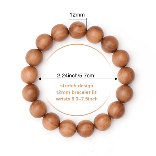 VIVIDOORA: 12MM White Sandalwood Bracelet - Authentic India Mysore Sandalwood Beads Handcrafted, Soothing Aromatic Wood Bracelet for Buddhist, Meditation, Prayer, and Daily Wear, Gift for Men and Women