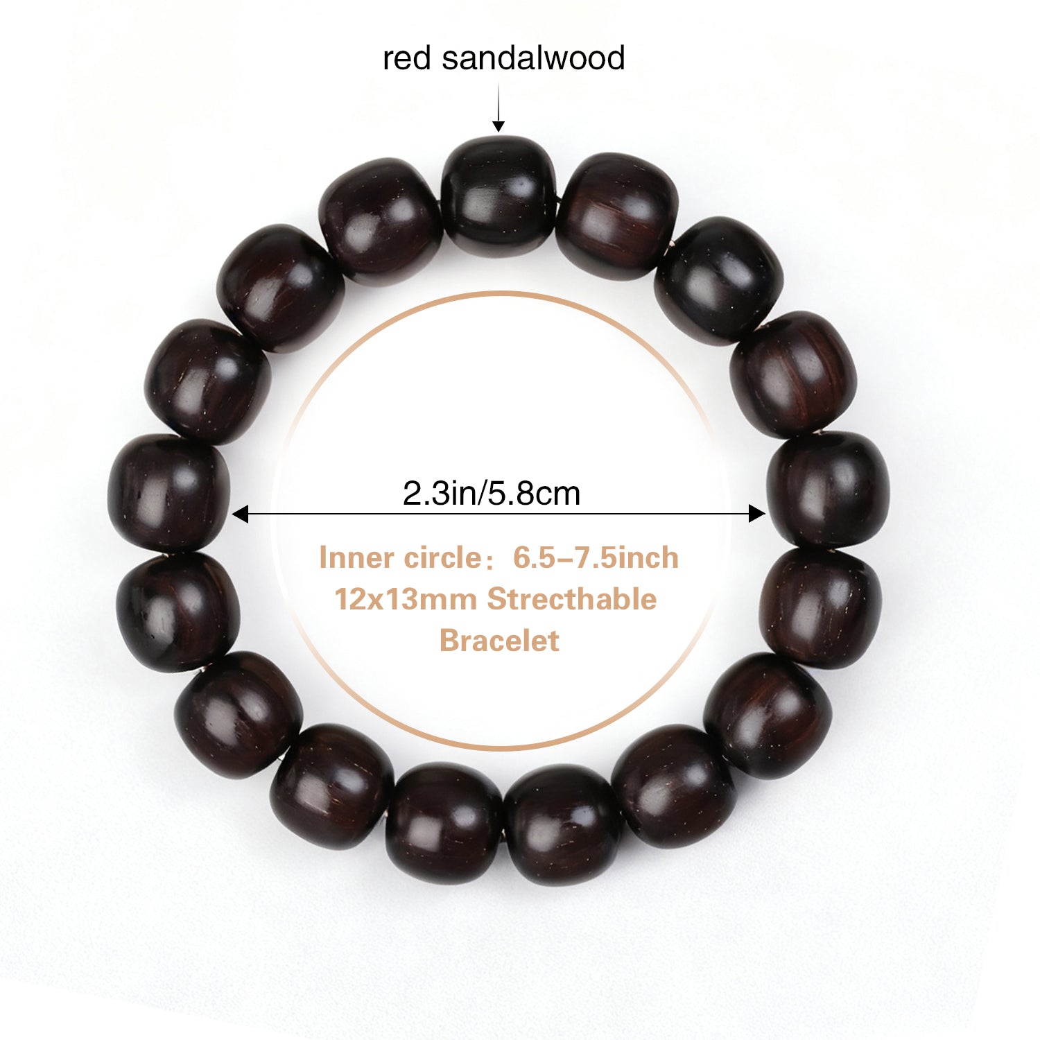 VIVIDOORA: 12MM x 13MM Handmade Sandalwood Bracelets with Mala Beads
