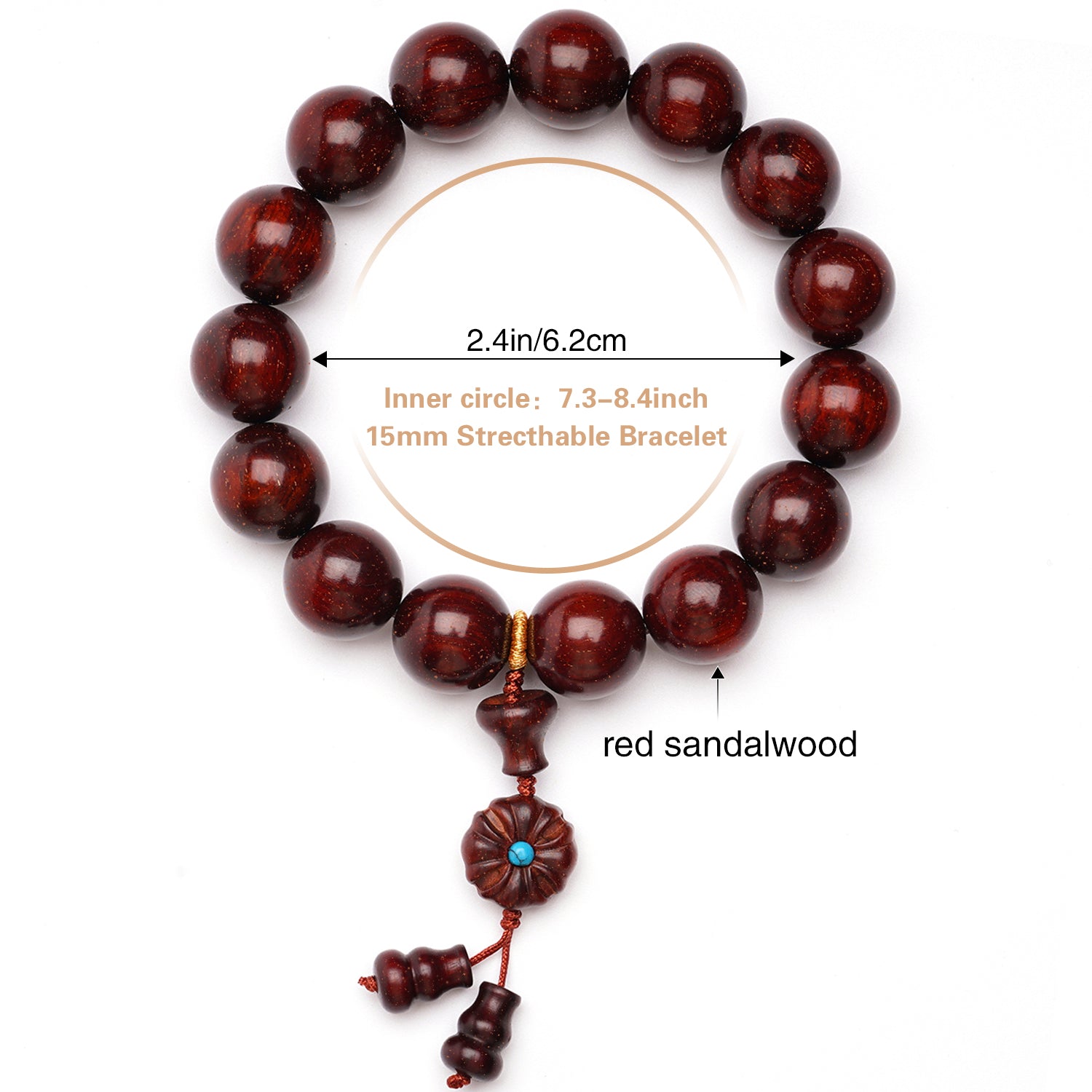 VIVIDOORA: 15MM Handmade Sandalwood Bracelets with Golden Star Mala Beads