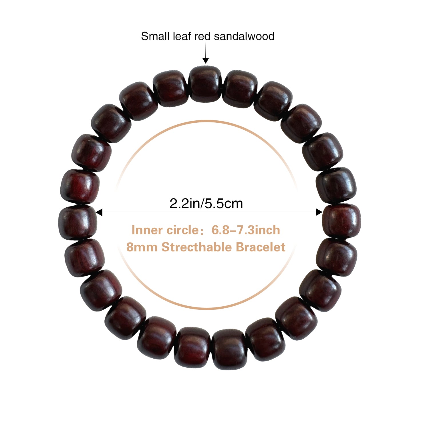 Red Sandalwood Meditation Bracelet – Handcrafted, 8mm x 9mm * 23