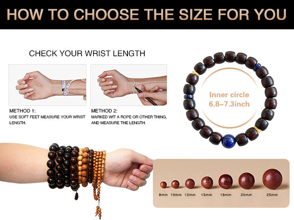 Authentic Indian Red Sandalwood Bracelet, 8mm x 9mm Meditation Beads with Natural Lapis Lazuli & Beeswax, Spiritual Zen Jewelry for Wisdom, Peace and Mindfulness, Stretchable Mala Gift for Men & Women