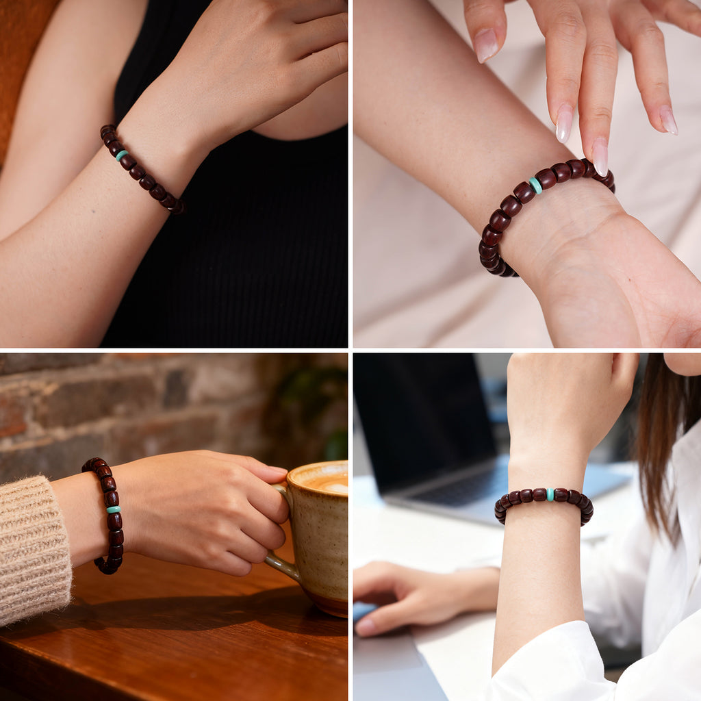 VIVIDOORA: 8mm x 9mm Meditaiton Beaded Bracelets, Handmade Unisex Sandalwood Mala Beads, Buddhist Prayer Red Wood Bracelets, Comfortable for Daily Wear Yoga Gift for Men Women