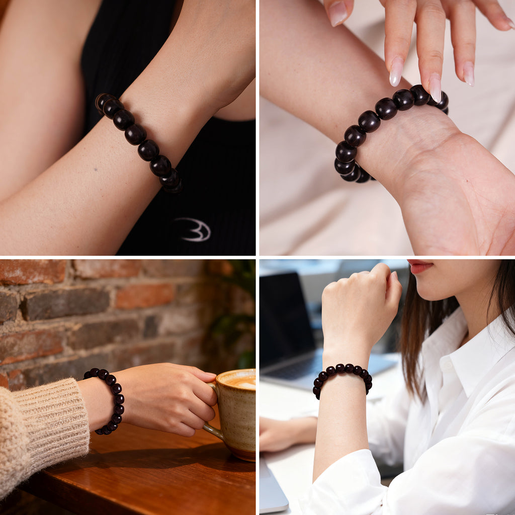 VIVIDOORA: 12MM x 13MM Handmade Sandalwood Bracelets with Mala Beads