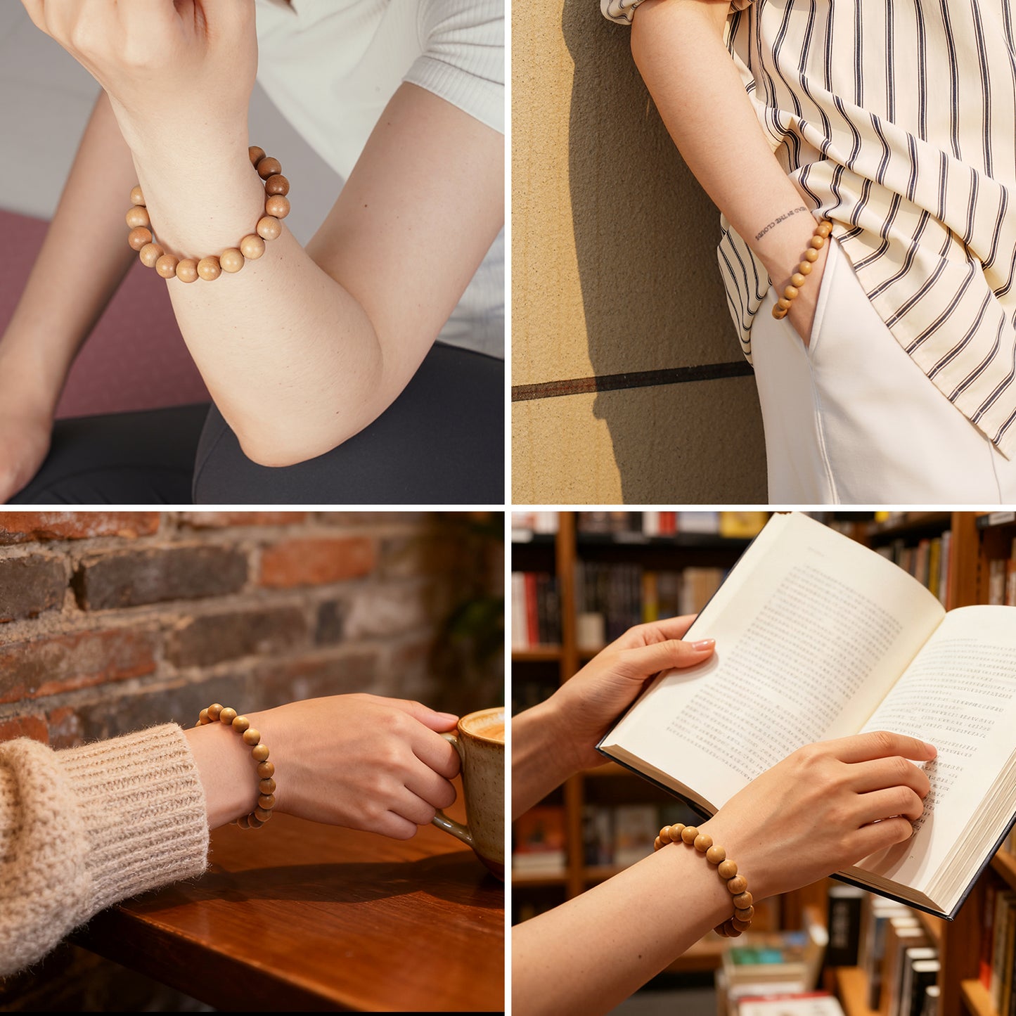 White Sandalwood Bead Bracelet – Handcrafted, 10mm