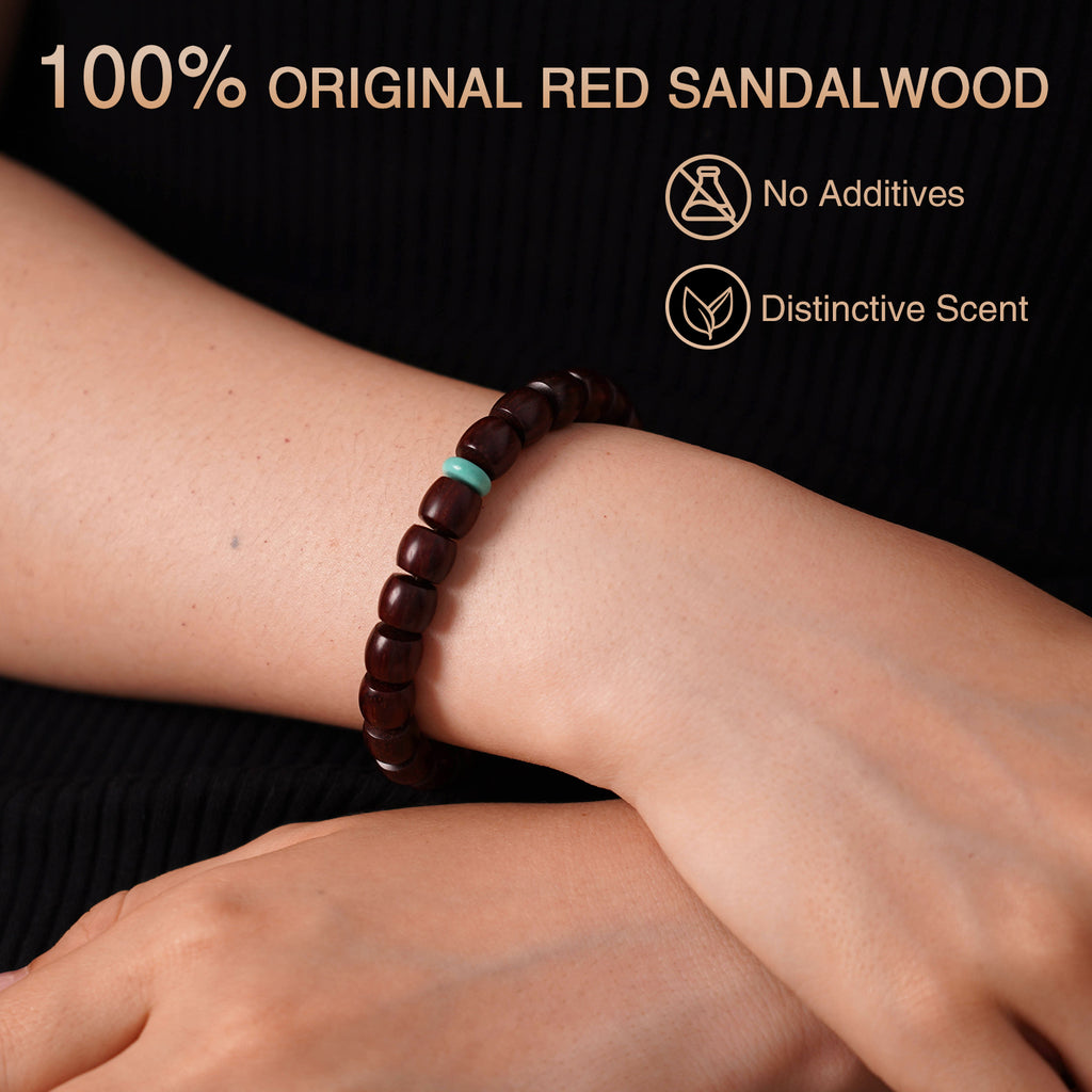 VIVIDOORA: 8mm x 9mm Meditaiton Beaded Bracelets, Handmade Unisex Sandalwood Mala Beads, Buddhist Prayer Red Wood Bracelets, Comfortable for Daily Wear Yoga Gift for Men Women