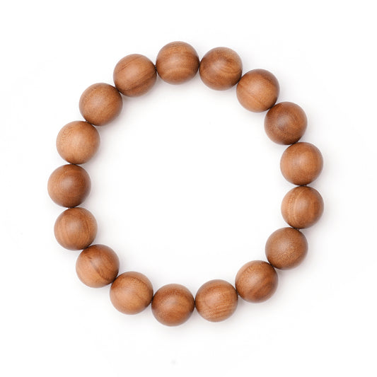 White Sandalwood Bead Bracelet – Handcrafted, 12mm