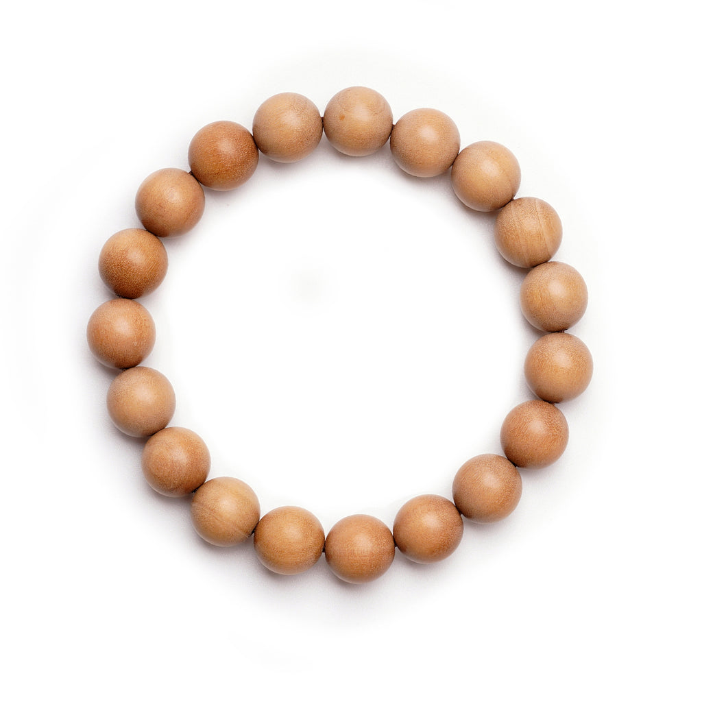 VIVIDOORA: 10MM White Sandalwood Bracelet - Authentic India Mysore Sandalwood Beads Handcrafted, Soothing Aromatic Wood Bracelet for Buddhist, Meditation, Prayer, and Daily Wear, Gift for Men and Women