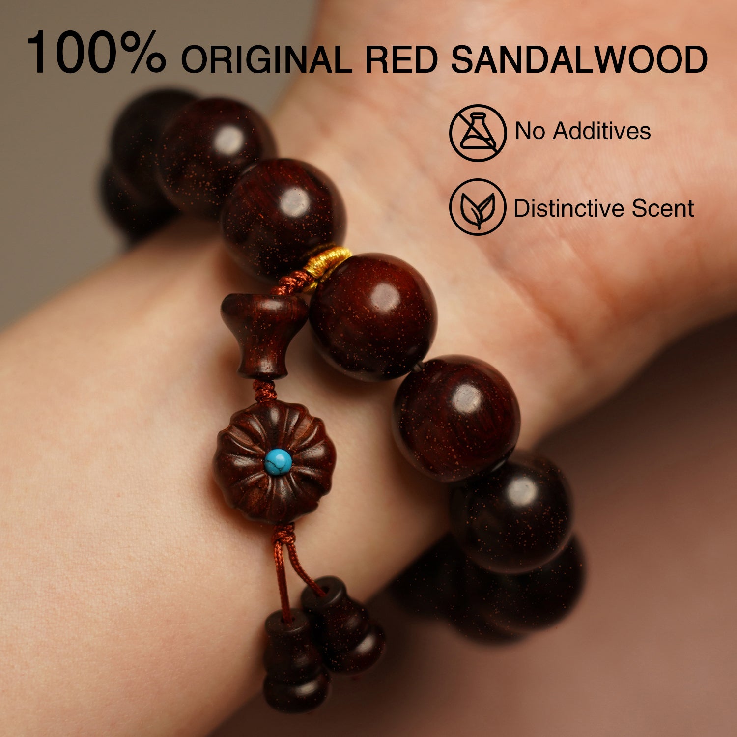 VIVIDOORA: 15MM Handmade Sandalwood Bracelets with Golden Star Mala Beads