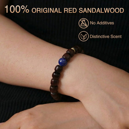Red Sandalwood & Lapis Lazuli Bracelet – Spiritual Mala, 8mm x 9mm