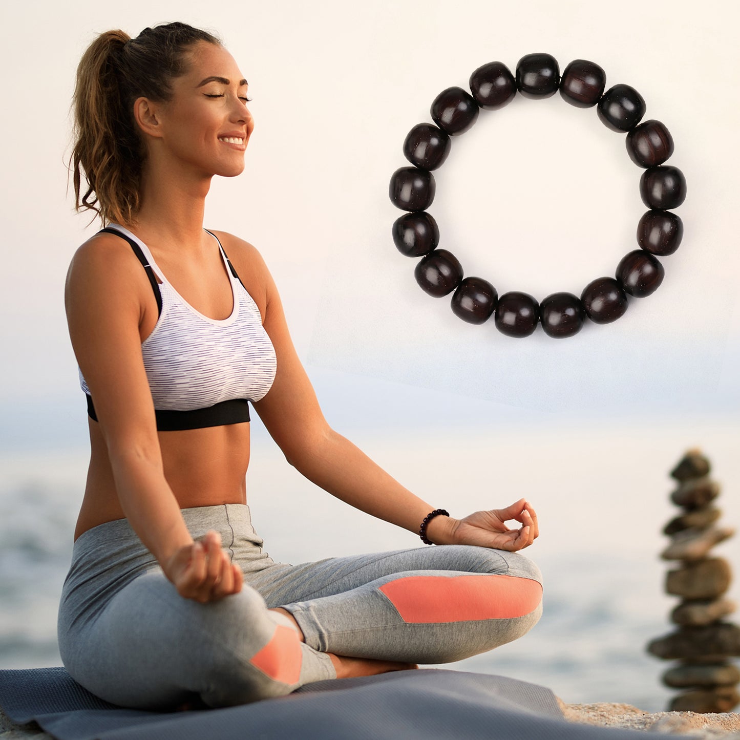 Sandalwood & Mala Bead Bracelet – Handcrafted, 12mm x 13mm