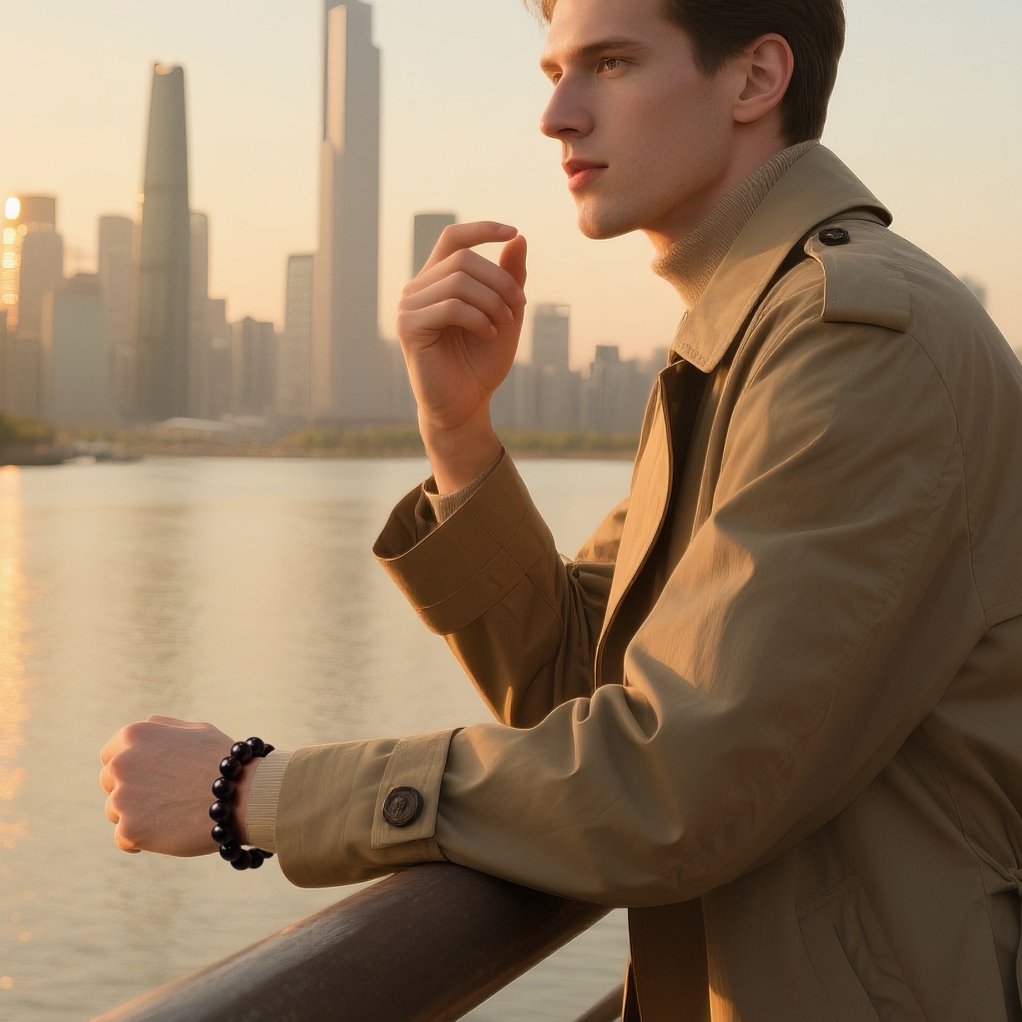 VIVIDOORA: 15mm Meditation Men Beaded Bracelets, Handmade Sandalwood Mala Beads, Buddhist Prayer Red Wood Bracelets, Comfortable for Daily Wear Yoga Gift for Men