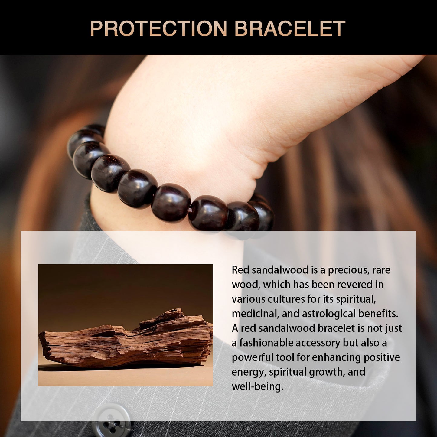 Sandalwood & Mala Bead Bracelet – Handcrafted, 12mm x 13mm