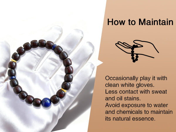 Authentic Indian Red Sandalwood Bracelet, 8mm x 9mm Meditation Beads with Natural Lapis Lazuli & Beeswax, Spiritual Zen Jewelry for Wisdom, Peace and Mindfulness, Stretchable Mala Gift for Men & Women