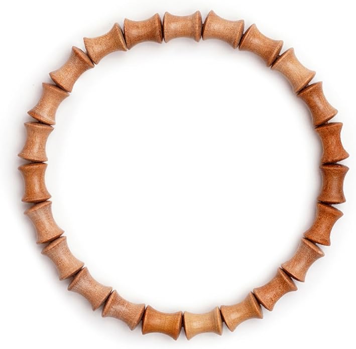 VIVIDOORA: 6mm x 8mm White Sandalwood Bracelet - Authentic India Mysore Sandalwood Beads Handcrafted, Soothing Aromatic Wood Bracelet for Buddhist, Meditation, Prayer, and Daily Wear, Gift for Men and Women