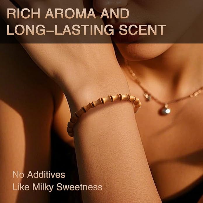 VIVIDOORA: 6mm x 8mm White Sandalwood Bracelet - Authentic India Mysore Sandalwood Beads Handcrafted, Soothing Aromatic Wood Bracelet for Buddhist, Meditation, Prayer, and Daily Wear, Gift for Men and Women