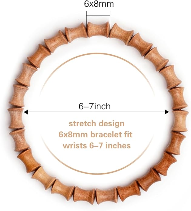 VIVIDOORA: 6mm x 8mm White Sandalwood Bracelet - Authentic India Mysore Sandalwood Beads Handcrafted, Soothing Aromatic Wood Bracelet for Buddhist, Meditation, Prayer, and Daily Wear, Gift for Men and Women