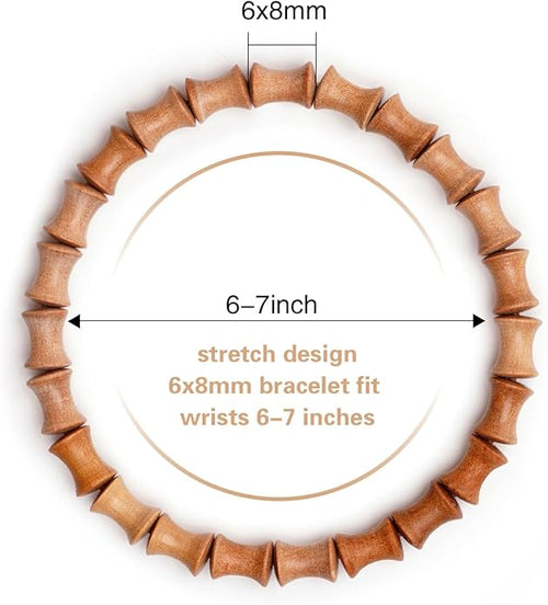 VIVIDOORA: 6mm x 8mm White Sandalwood Bracelet - Authentic India Mysore Sandalwood Beads Handcrafted, Soothing Aromatic Wood Bracelet for Buddhist, Meditation, Prayer, and Daily Wear, Gift for Men and Women