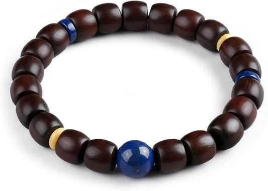 Red Sandalwood & Lapis Lazuli Bracelet – Spiritual Mala, 8mm x 9mm