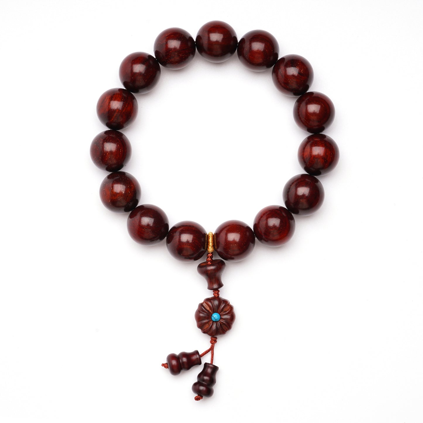 Sandalwood Bracelet with Golden Star Mala Beads – Handcrafted, 15mm