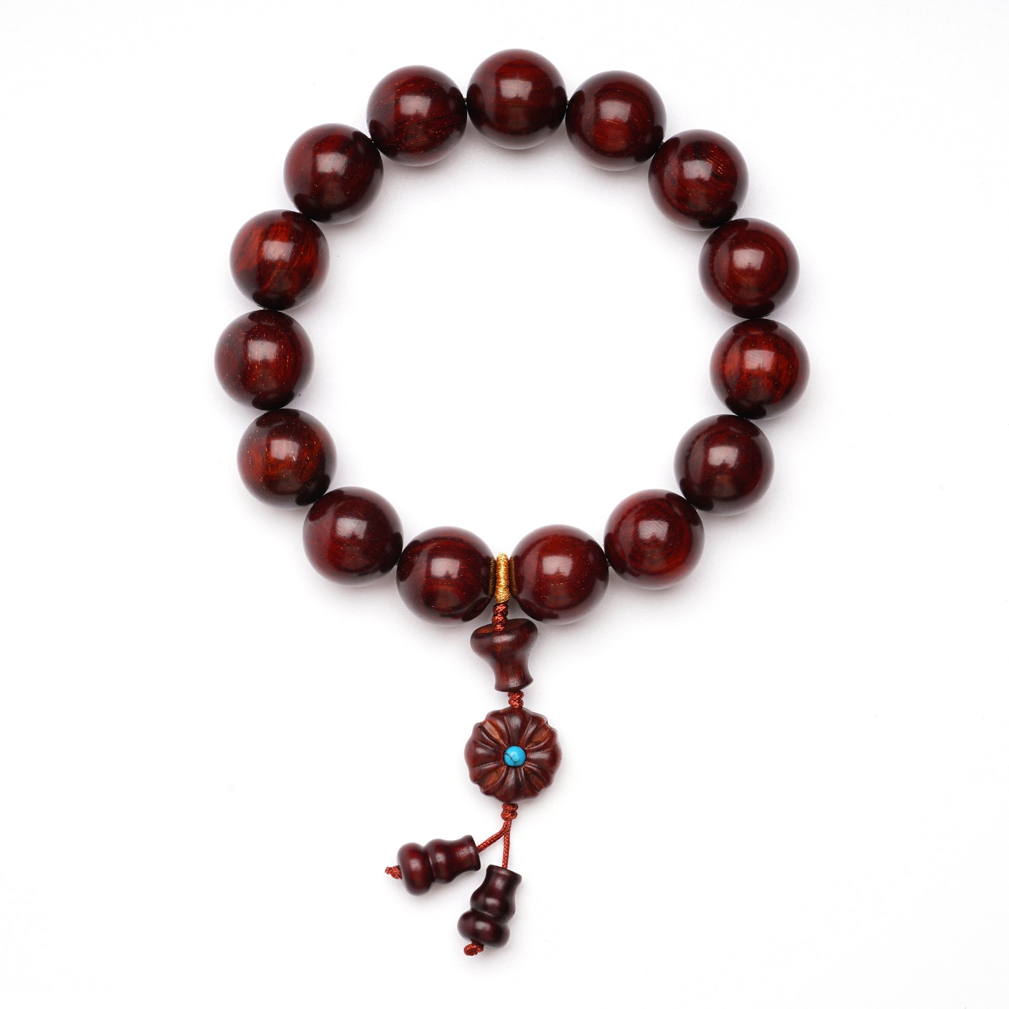 VIVIDOORA: 15MM Handmade Sandalwood Bracelets with Golden Star Mala Beads