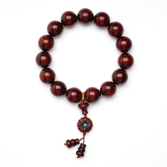 Sandalwood Bracelet with Golden Star Mala Beads – Handcrafted, 15mm