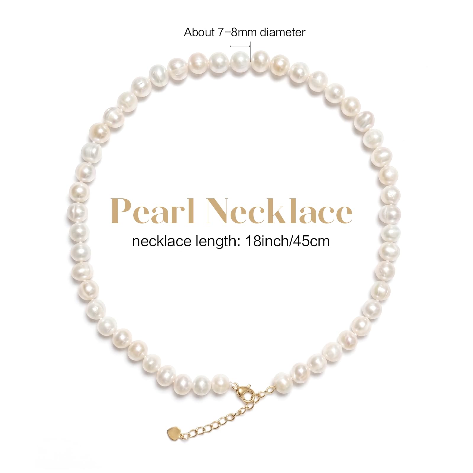 Freshwater Pearl Necklace 7mm - 8,16+2-inch