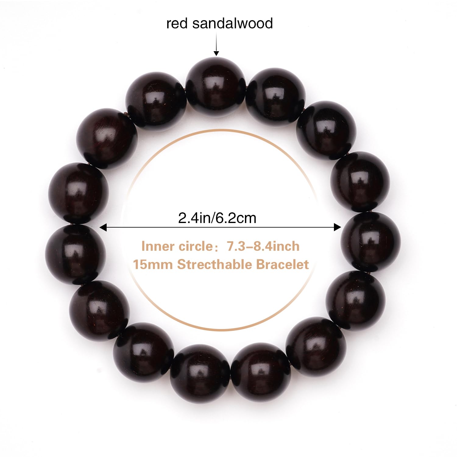 Red Sandalwood Meditation Bracelet – Handcrafted, 15mm * 15