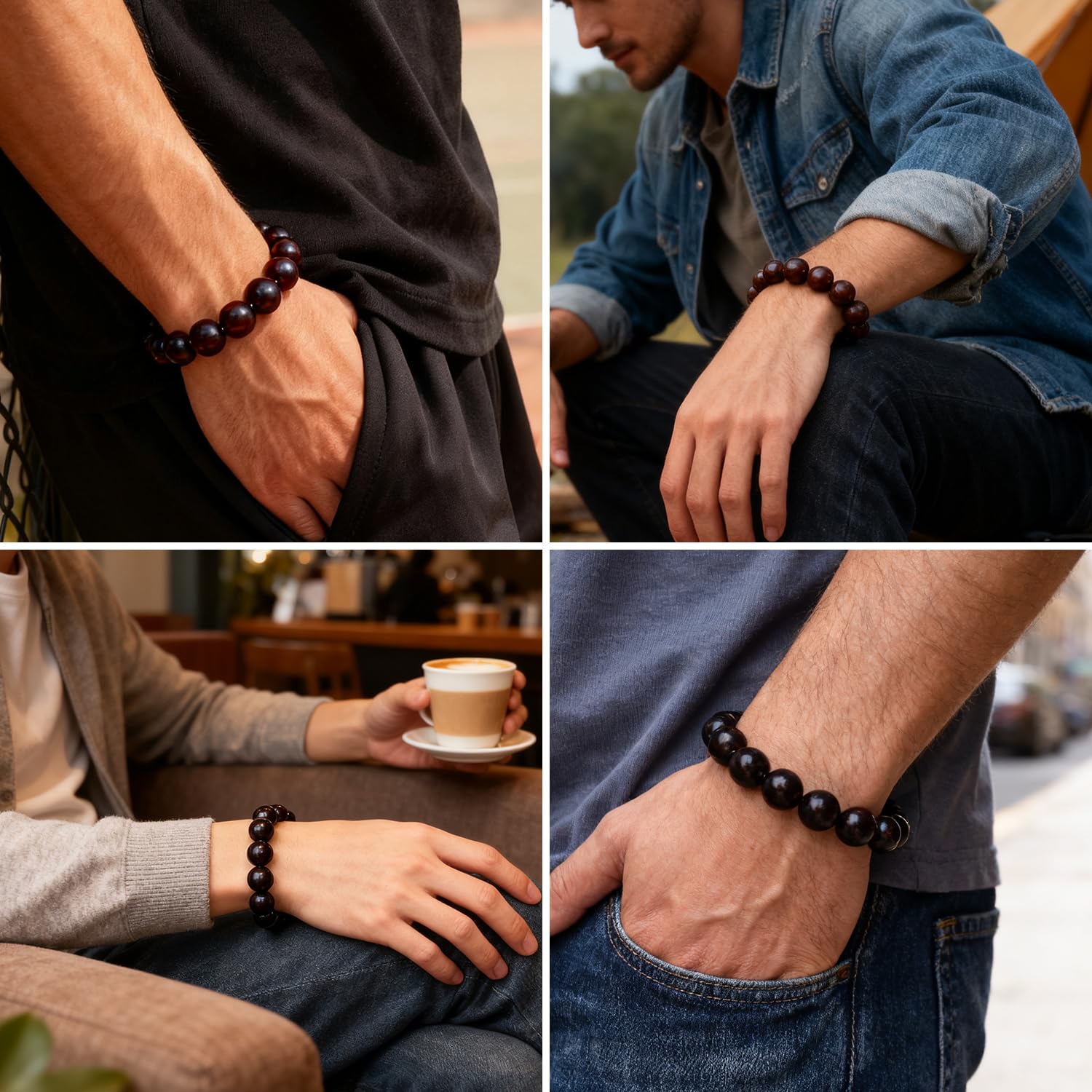 Red Sandalwood Meditation Bracelet – Handcrafted, 15mm * 15