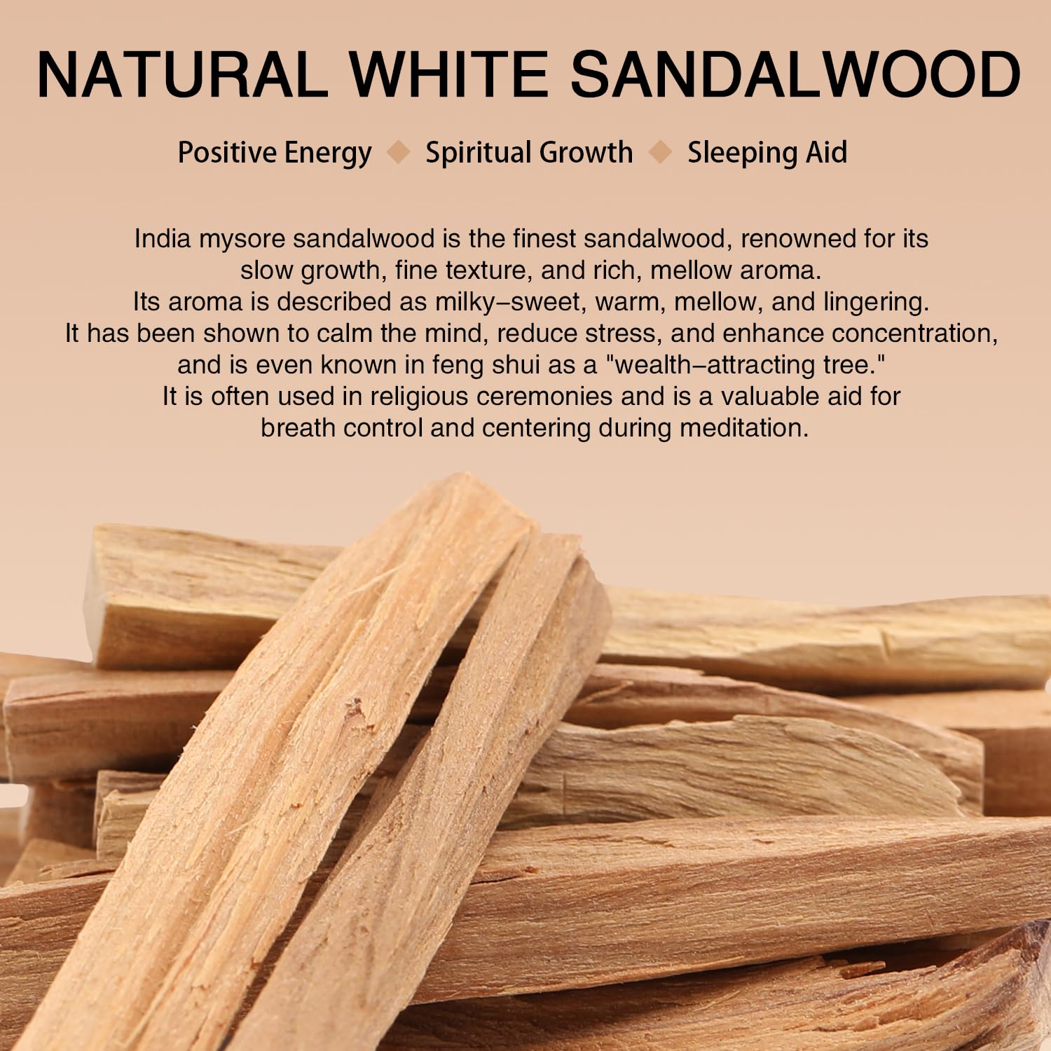 White Sandalwood Bead Bracelet – Handcrafted, 15mm * 15
