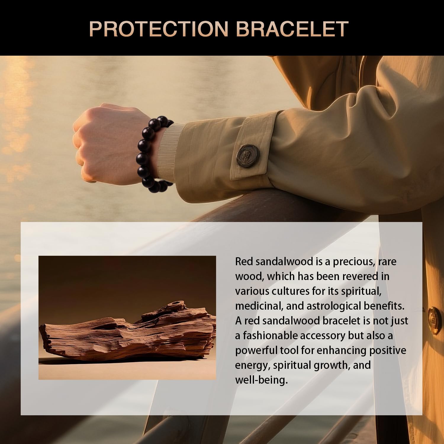 Red Sandalwood Meditation Bracelet – Handcrafted, 15mm * 15