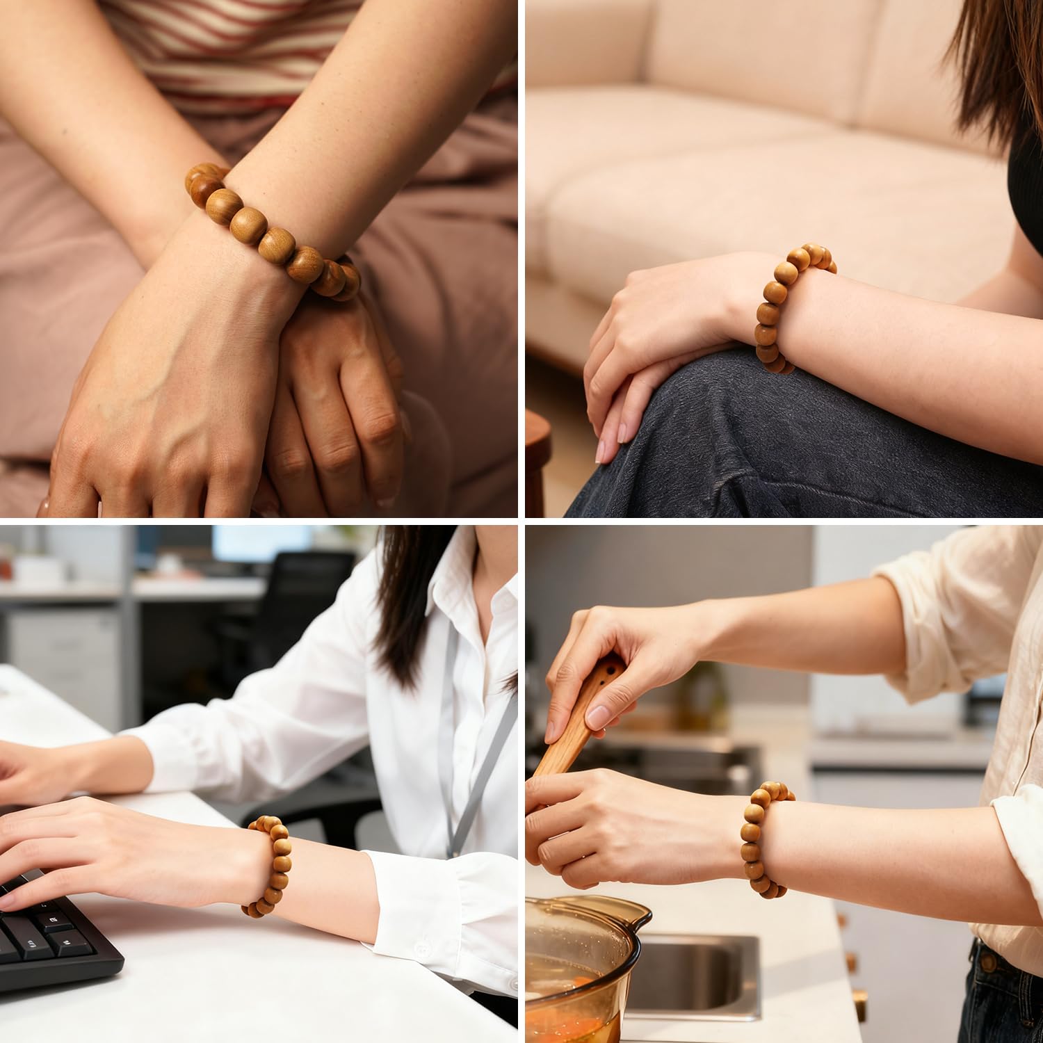 White Sandalwood Bead Bracelet – Handcrafted, 13mm x 14mm * 16
