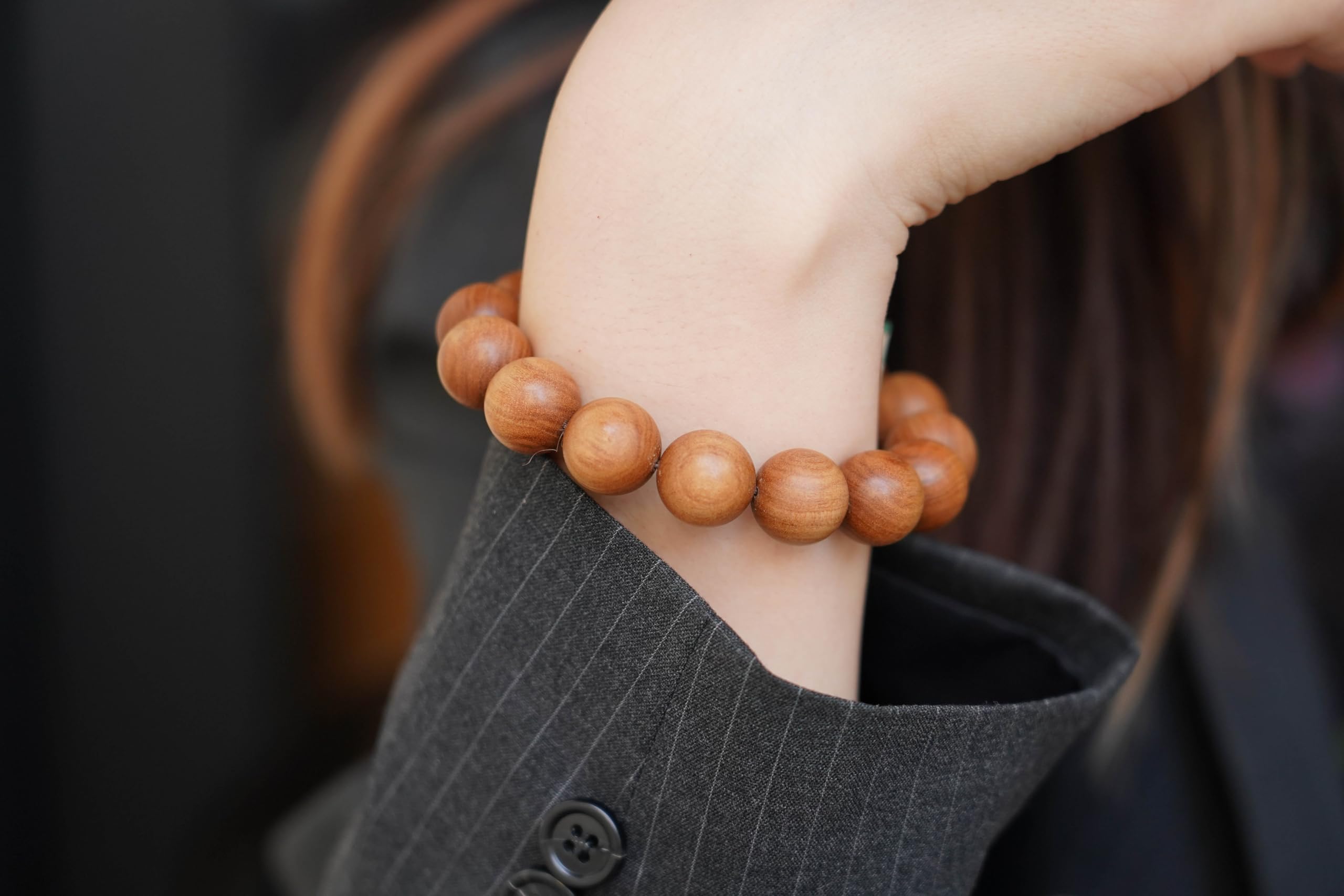 White Sandalwood Bead Bracelet – Handcrafted, 15mm * 15